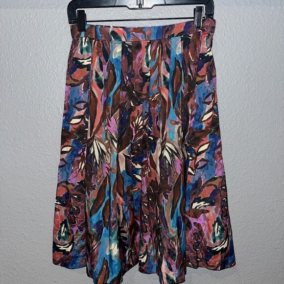 PERUVIAN CONNECTION SABIRA SKIRT Jewel Color Botanicals Pleated Full Pockets - 2 - Picture 1 of 10